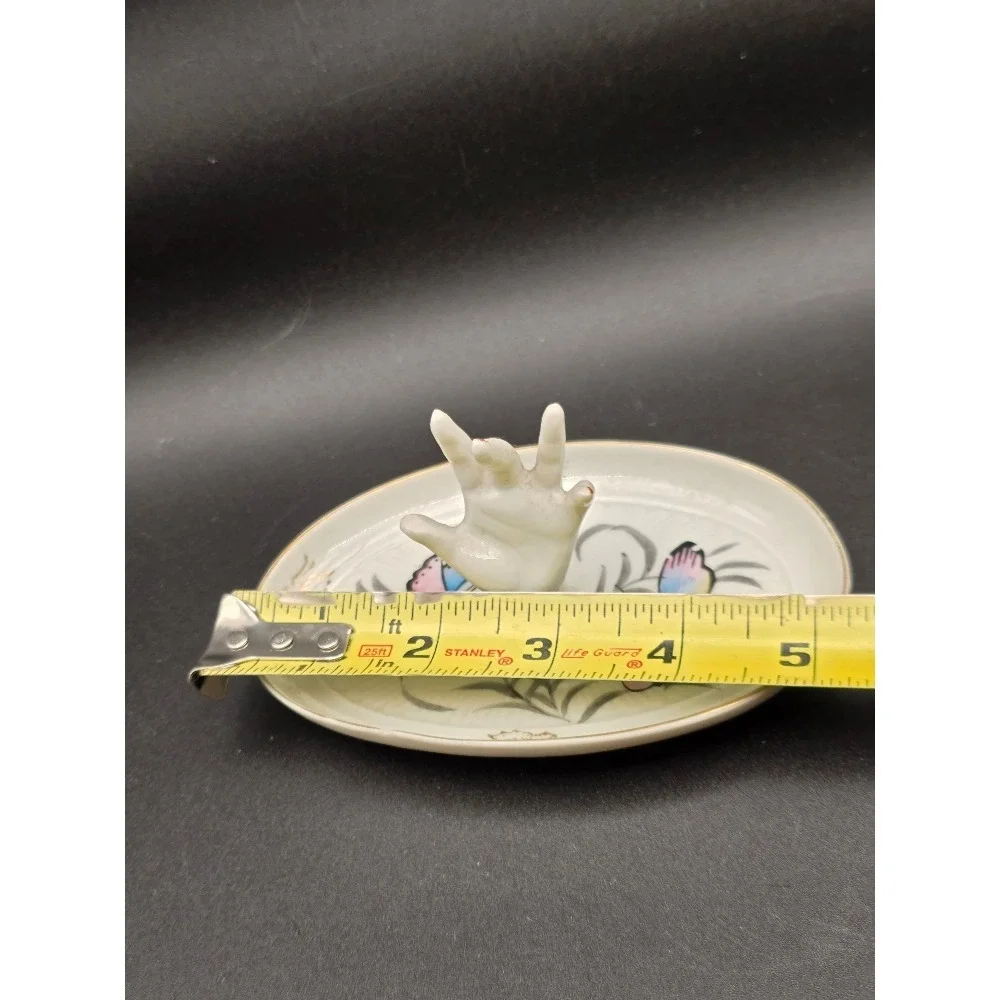 Vintage Porcelain Hand Ring Trinket Dish Butterfly Design Vanity Tray‎